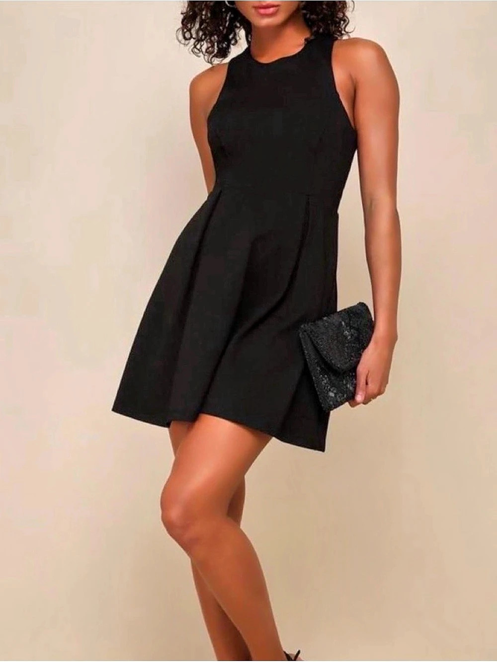 Lulus Back In Black Backless Skater Dress Small